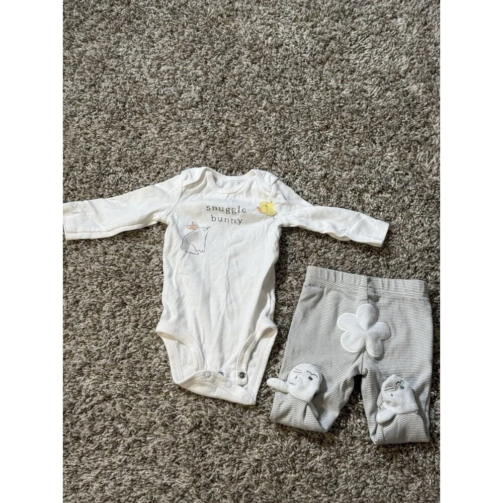 Carter’s Baby Easter Outfit 3M Snuggle Bunny Bodysuit & Footed Pants Set 3 Month